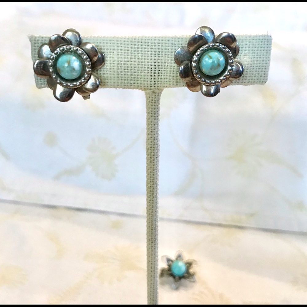 Vintage Turquoise Earrings and Pin Circa 1930